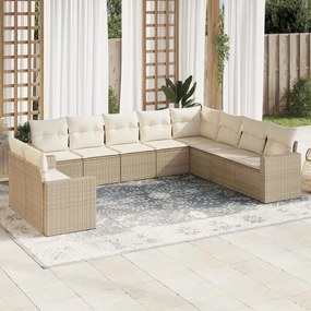 Set Divano da Giardino 10 pz con Cuscini Beige in Polyrattan