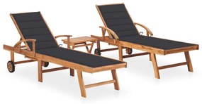 Lettini Prendisole 2 Pz Con Tavolo E Cuscino Massello Di Teak /