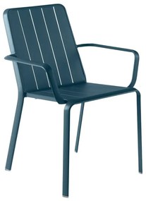 Sedia da giardino con braccioli Idaho NATERIAL, struttura e seduta in alluminio blu petrolio