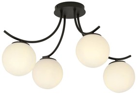 Plafoniera Moderna 4 Luci Coeo In Acciaio Nero E Diffusori In Vetro Opale