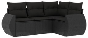 Set Divani da Giardino 4 pz con Cuscini Nero in Polyrattan