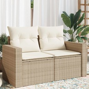 Divano da giardino con cuscini a 2 posti beige in polyrattan