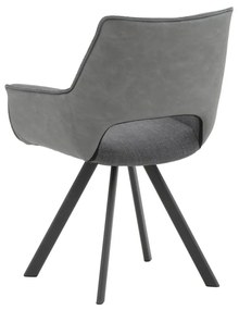 Set di sedie MONTMARTRE in similpelle grigio, tessuto grigio e gambe in metallo nero, con braccioli