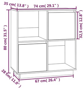 Credenza Bianca 74x35x80 cm in Legno Massello di Pino