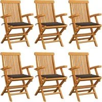 Sedie da Giardino con Cuscini Tortora 6 pz Legno Massello Teak 3062549