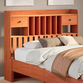 Testiera Con Ripiani Marrone Cera 120 Cm İn Legno Di Pino /