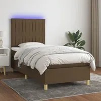 Letto a Molle Materasso e LED Marrone Scuro 90x200cm in Tessuto cod mxl 67538