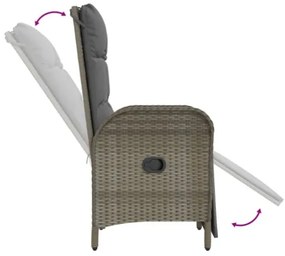 Set da Pranzo da Giardino 7 pz con Cuscini in Polyrattan Grigio