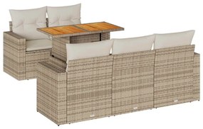 Set divano da giardino 6 pz con cuscini beige in polyrattan