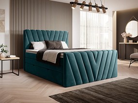 Letto matrimoniale boxspring Dusseldorf - 160 x 200 cm , Tessuto blu