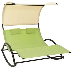 Lettino Prendisole Doppio Tetto İn Textilene Verde E Crema /