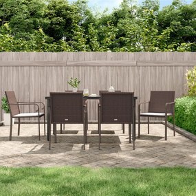 Set pranzo da giardino 7 pz con cuscini in polyrattan e acciaio