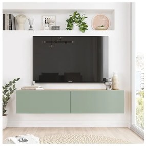 Mobile TV Sospeso 140x32x30 Effetto Legno Rovere E Verde Frame