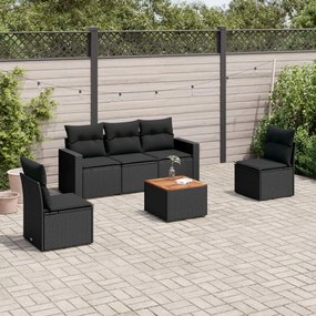 Set divano da giardino 6 pz con cuscini nero in polyrattan