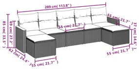 Set divani da giardino 7 pz con cuscini grigio in polyrattan