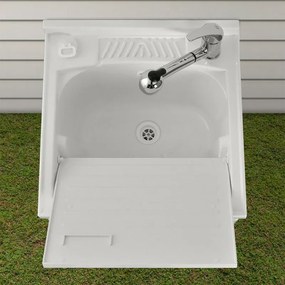 Mobile lavatoio 50x50 bianco con serranda vasca e asse lavapanni