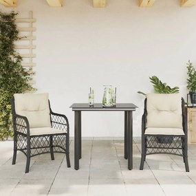 Set da bistrò 3 pz con cuscini nero in polyrattan