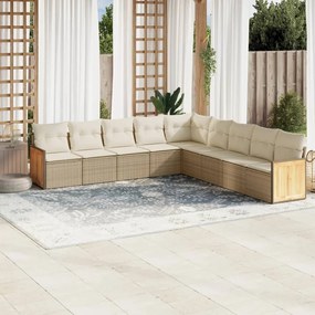 Set divano da giardino 9 pz con cuscini beige in polyrattan