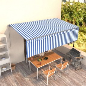 Tenda Sole Retrattile Manuale Con Parasole 5x3m Blu E Bianco /