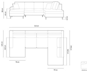 Divano angolare rosso allungabile e con contenitore (con penisola a destra/a U) con rivestimento in velluto Kyoto – Cosmopolitan Design