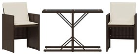 Set Bistrò 3 pz con Cuscini Marrone in Polyrattan