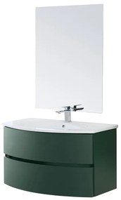 Mobile bagno sospeso 90 verde con lavabo e specchio a filo Maiori