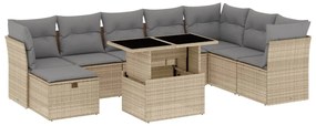 Set divano da giardino 9 pz con cuscini beige in polyrattan