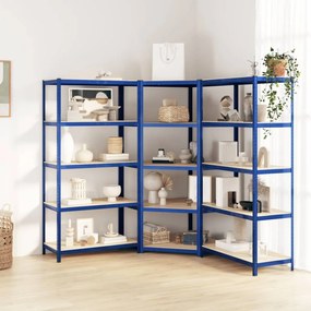 Scaffali A 5 Ripiani 3 Pz Blu İn Acciaio E Legno Multistrato /