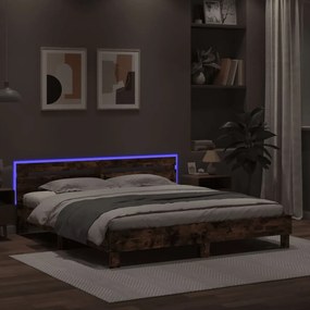 Giroletto con Testiera e LED Rovere Fumo 180x200 cm