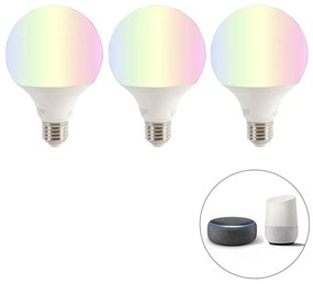 Set di 3 lampadine LED intelligenti E27 RGBW G95 11W 1050lm 2200-4000K