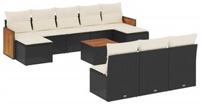 Set divani da giardino 11 pz con cuscini in polyrattan nero