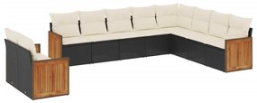 Set divani da giardino 10pz con cuscini in polyrattan nero