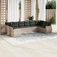 Set Divano Giardino 10 pz con Cuscini Grigio Chiaro Polyrattan 3221871