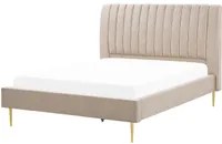 Letto imbottito velluto beige sabbia e oro rete a doghe testiera alta 140 x 200 cm testata alta design retr