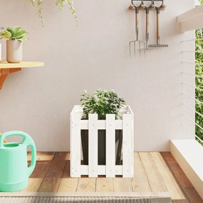 Fioriera Giardino A Recinzione Bianco 40x40x40 Cm Massello Pino /