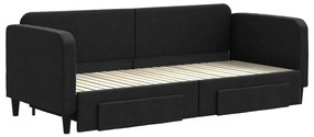 Divano letto estraibile con cassetti nero 80x200 cm in tessuto