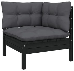 Set divani da giardino 5 pz con cuscini neri massello di pino
