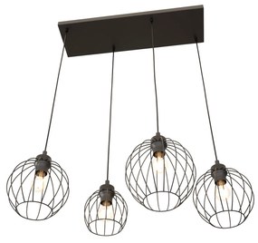 Sospensione Minimal Industrial Hathor 4 Luci Lineari Nera