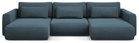 Divano angolare blu allungabile/con contenitore (a U) Kapua – Makamii