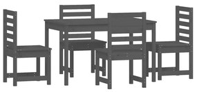 Set da Pranzo per Giardino 5pz Grigio in Legno Massello di Pino