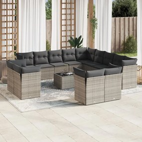 Set divani da giardino 14pz con cuscini in polyrattan grigio