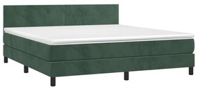 Letto a molle con materasso e led verde scuro 180x200cm velluto