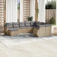 Set Divano da Giardino 10 pz con Cuscini Beige in Polyrattan 3221858