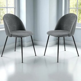 Sedia da pranzo in tessuto Grigio Scuro e gambe metallo Nero - KAREN 2 sedie