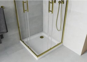 Mexen Rio cabina doccia quadrata 90 x 90 cm, trasparente, oro + piatto Flat, bianco - 860-090-090-50-00-4010G
