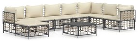 Set divani da giardino 9 pz con cuscini antracite in polyrattan