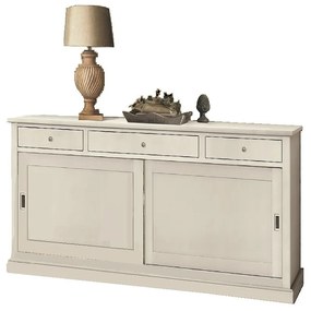 Credenza classica due ante scorrevoli e tre cassetti in legno bianco opaco