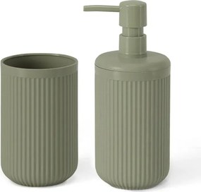 Set accessori bagno 2 pz con dispenser e portaspazzolino verde cannettato Arizona