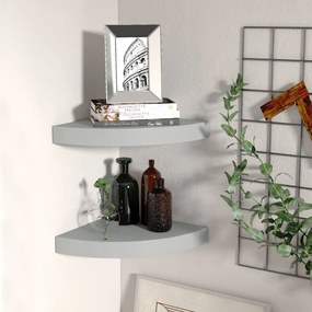 Scaffali Angolari A Parete 2 Pz Grigi 25x25x3,8 Cm İn Mdf /