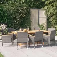 Set da Pranzo per Giardino 9 pz con Cuscini Grigio 3103589